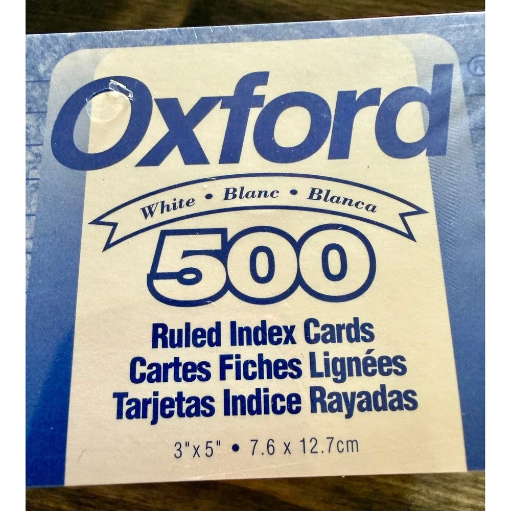 Oxford Ruled Index Cards 500 Count 3x5 White NEW Vintage 1996 Esselte 40801 USA